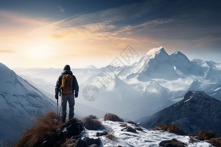 攀登成功雪山顶上的风景背景