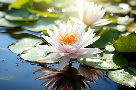 睡莲湖湖面上漂浮着一朵白色的睡莲背景