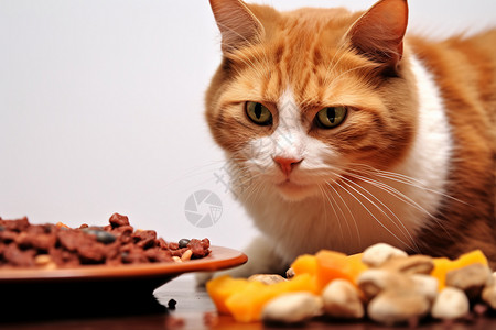 美味猫粮温柔猫咪与美食背景