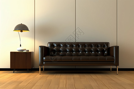 豪华现代客厅中的真皮沙发高清图片