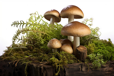 青苔覆盖的野生菌菇图片