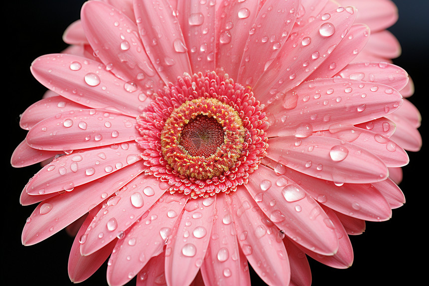 水滴洒在粉色花瓣上图片