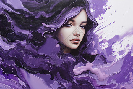 丙烯颜料紫发女子的艺术创作设计图片