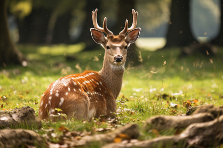 休息的鹿坐在草地上的鹿背景