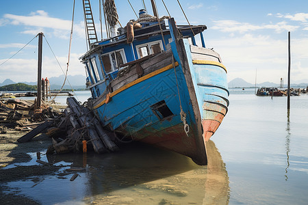 微信搜一搜海滩上的一搜破船背景