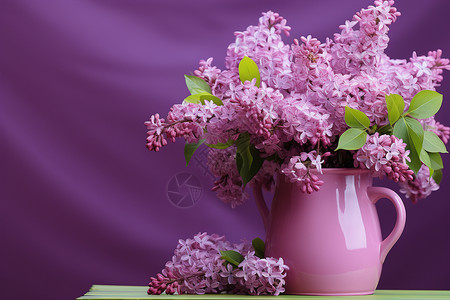 紫色丁香盛开的花瓶图片