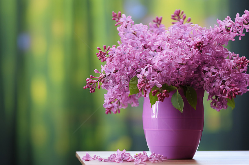 花瓶里放着的紫色花朵图片