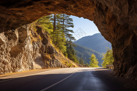 山间的隧道和自然风景图片