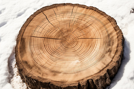 松木堆雪地上的树桩设计图片
