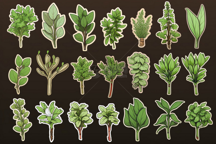 多种植物的插画图片