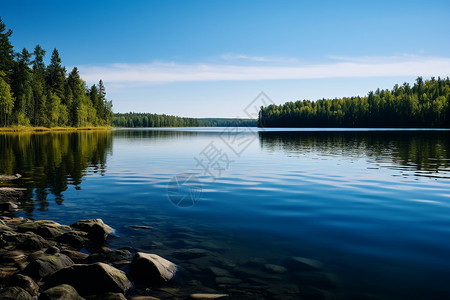 夏季森林湖光山色的美丽景观图片