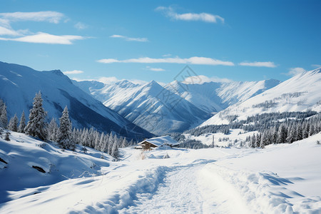 寒冷冬季的雪山景观图片