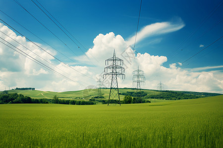 农田里的高压电塔高清图片