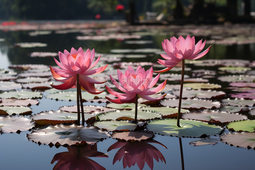 池塘中盛开的美丽莲花图片