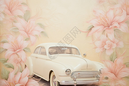 复古风格的老式汽车创意插图背景图片