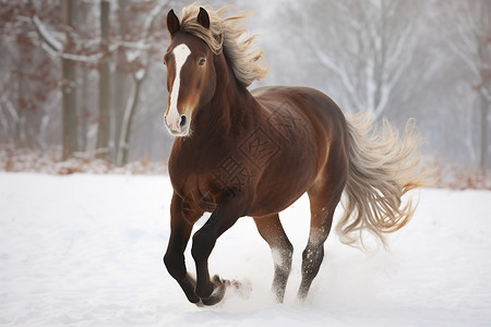 乡村林间奔跑的骏马背景图片