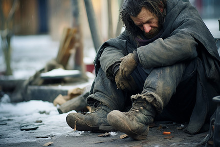 街头贫困潦倒的乞丐图片