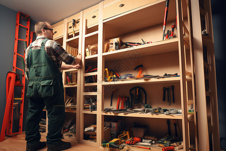 室内装修工人的工具架背景图片