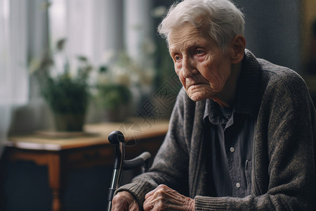 轮椅上孤独的老年人图片