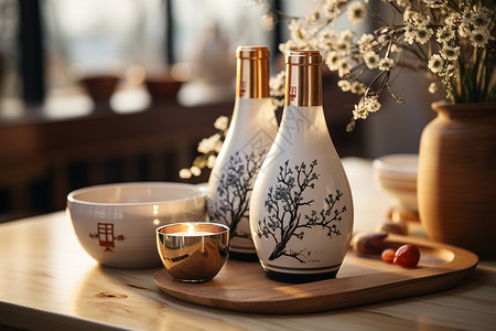 中式雕花圆形花纹立体雕花传统瓷器酒具背景