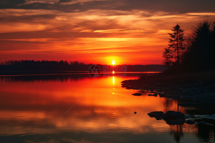 日落时的湖泊图片