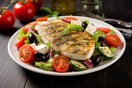 健康的低脂的鱼肉和蔬菜图片