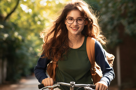 学校骑自行车的大学生背景图片