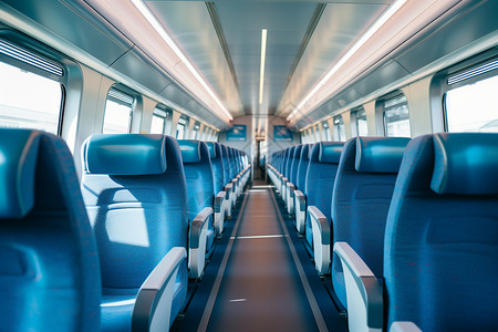 科技感列车蓝色安静整洁的列车车厢背景