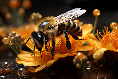 采蜜蜜蜂的特写镜头图片