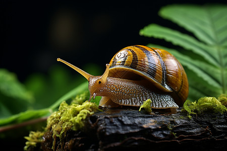 树林石头上的蜗牛图片
