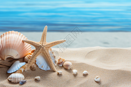 沙滩上多样的贝壳背景图片