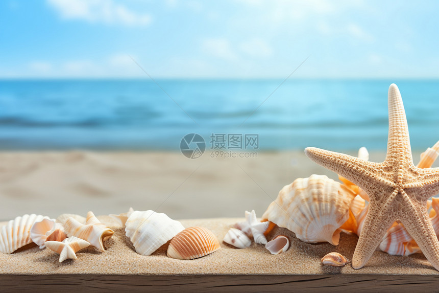 沙滩上天然的贝壳图片