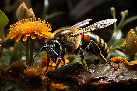 野生蜜蜂的特写镜头图片