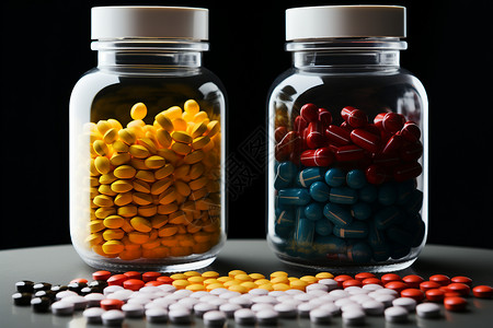 玻璃瓶里面医疗的药片背景图片
