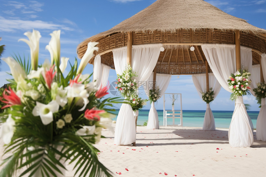 海边沙滩上的婚礼现场图片