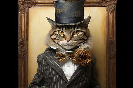 动物相框素材穿着西装的可爱猫咪背景
