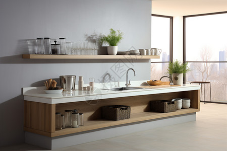 现代木质厨房家具装潢背景图片