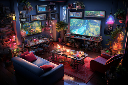 欢乐的科技感游戏房背景图片