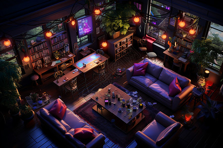 梦幻科技感游戏室背景图片