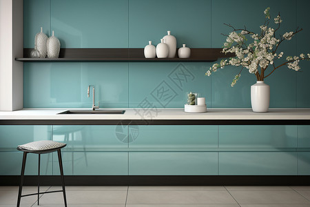 蓝色系背景现代简约的厨房家居设计图片