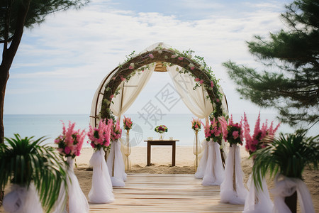 仪式感沙滩婚礼现场背景图片