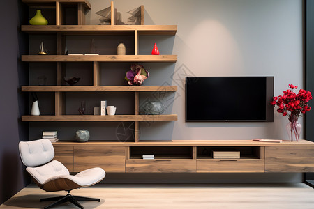木质躺椅典雅的电视墙木架装饰设计图片