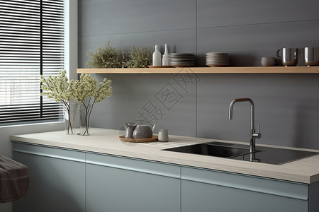 简洁厨房现代简约的厨房台面装饰设计图片