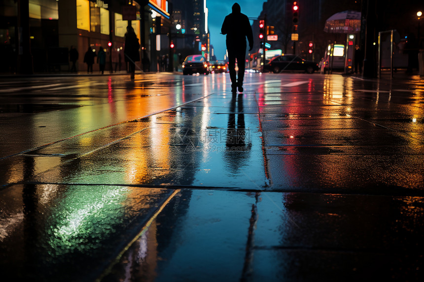 雨后湿滑的城市街道图片