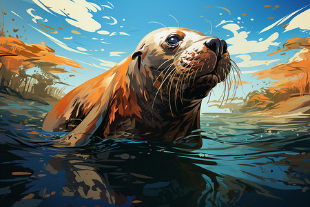 水面上的海狮插图图片