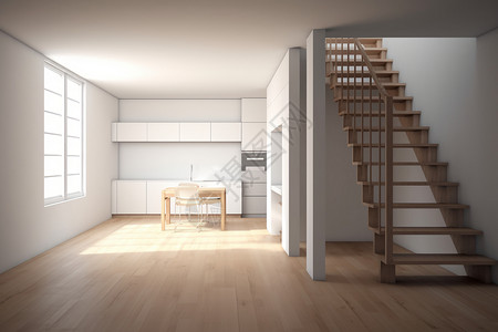 复式公寓的室内木质楼梯图片