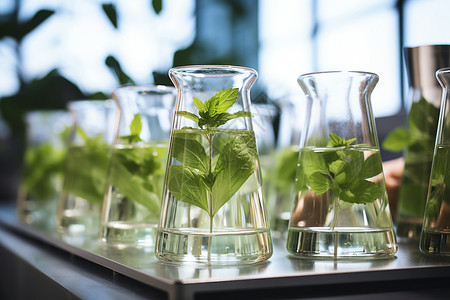 玻璃器皿中培育的绿植图片