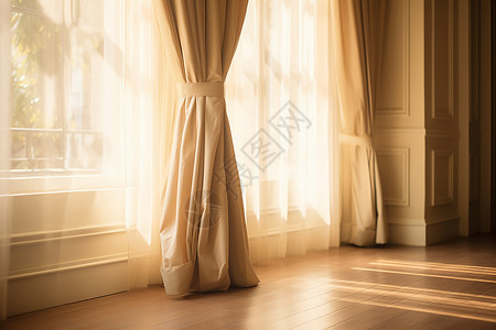 轻薄阳光下的纱织窗帘背景