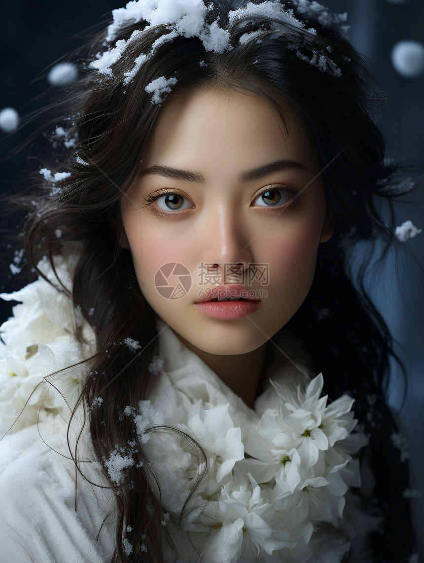 雪中美丽的亚洲女子图片