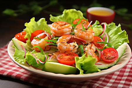 美味的虾仁蔬菜沙拉图片